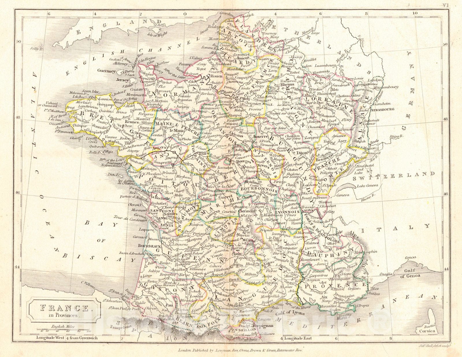 Historic Map : 1820 France in Provinces : Vintage Wall Art