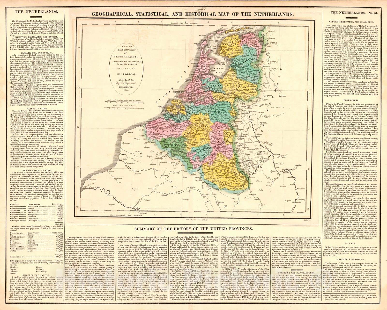 Historic Map : 1820 Geogrpahical, Statistical and Historical Map of Netherlands : Vintage Wall Art