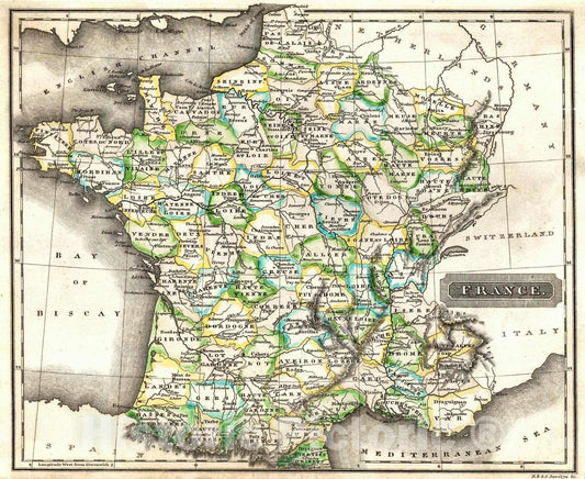 Historic Map : 1822 France : Vintage Wall Art