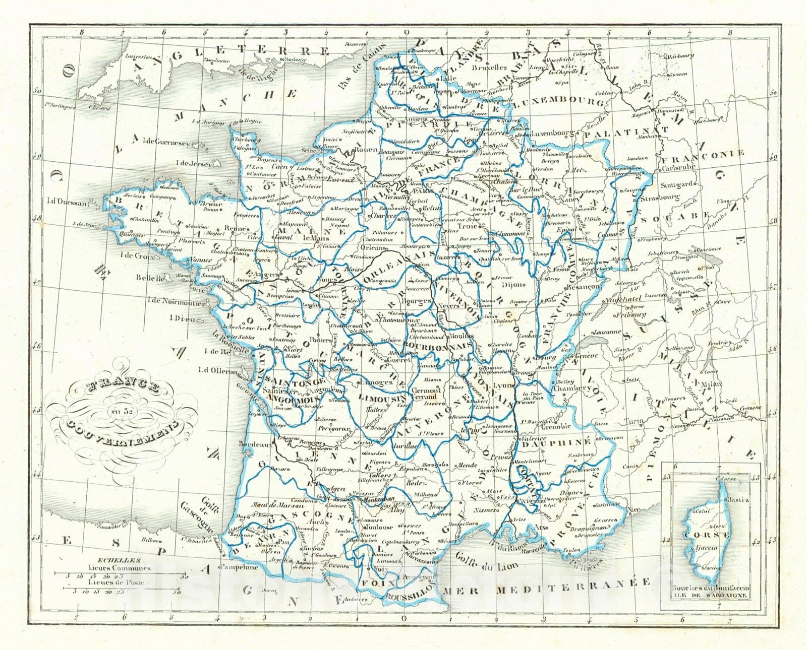 Historic Map : 1822 France Gouvernemens : Vintage Wall Art