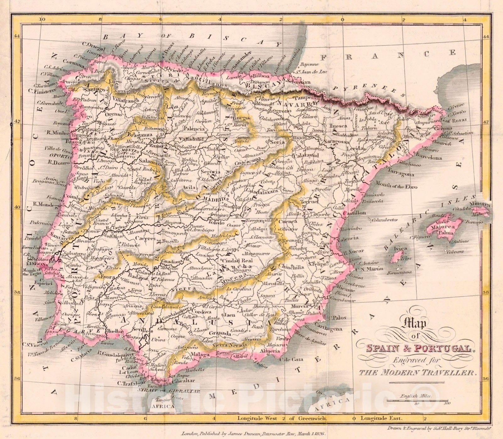 Historic Map : 1826 Map of Spain & Portugal : Vintage Wall Art