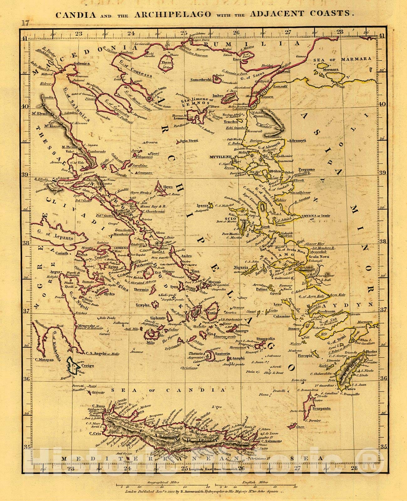 Historic Map : Archipelago with Adjacent Coast 1828 Hand Colored Cartographer: A Arrowsmith :  Atlas of Ancient and Modern Geography : Vintage Wall Art