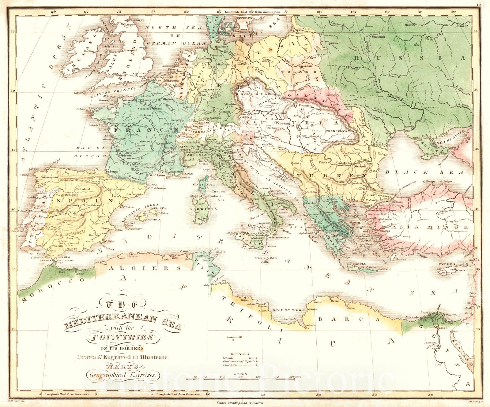 Historic Map : 1828 The Mediterranean Sea with the Countries on its borders : Vintage Wall Art