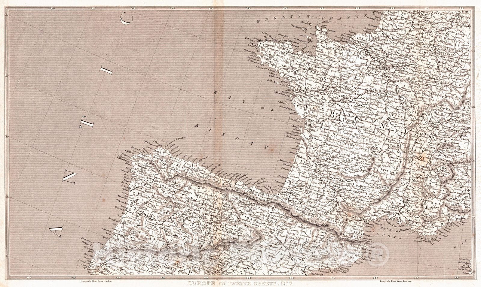 Historic Map : 1828 Europe in Twelve Sheets, No. 7 : Vintage Wall Art