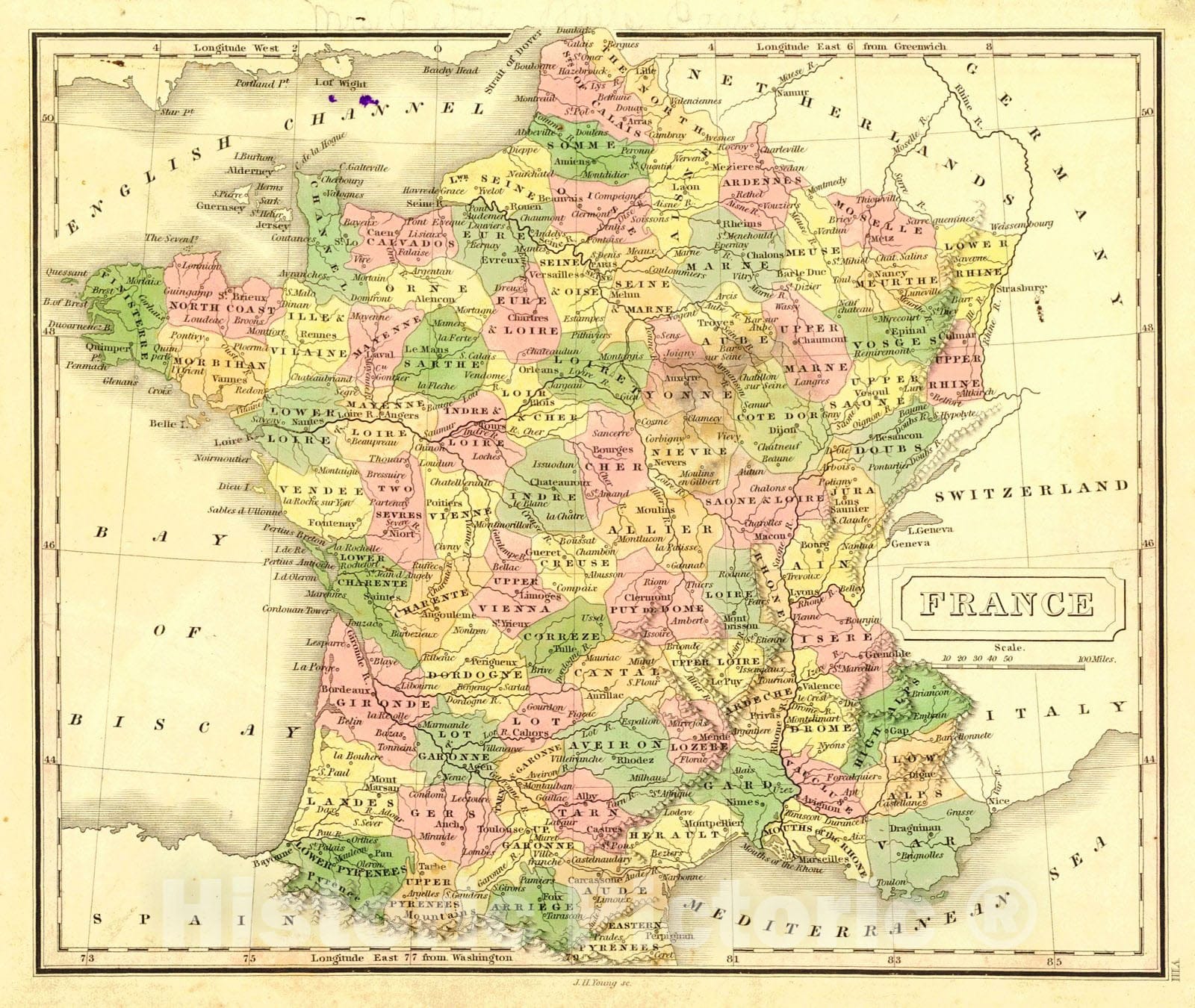 Historic Map : 1828 France : Vintage Wall Art
