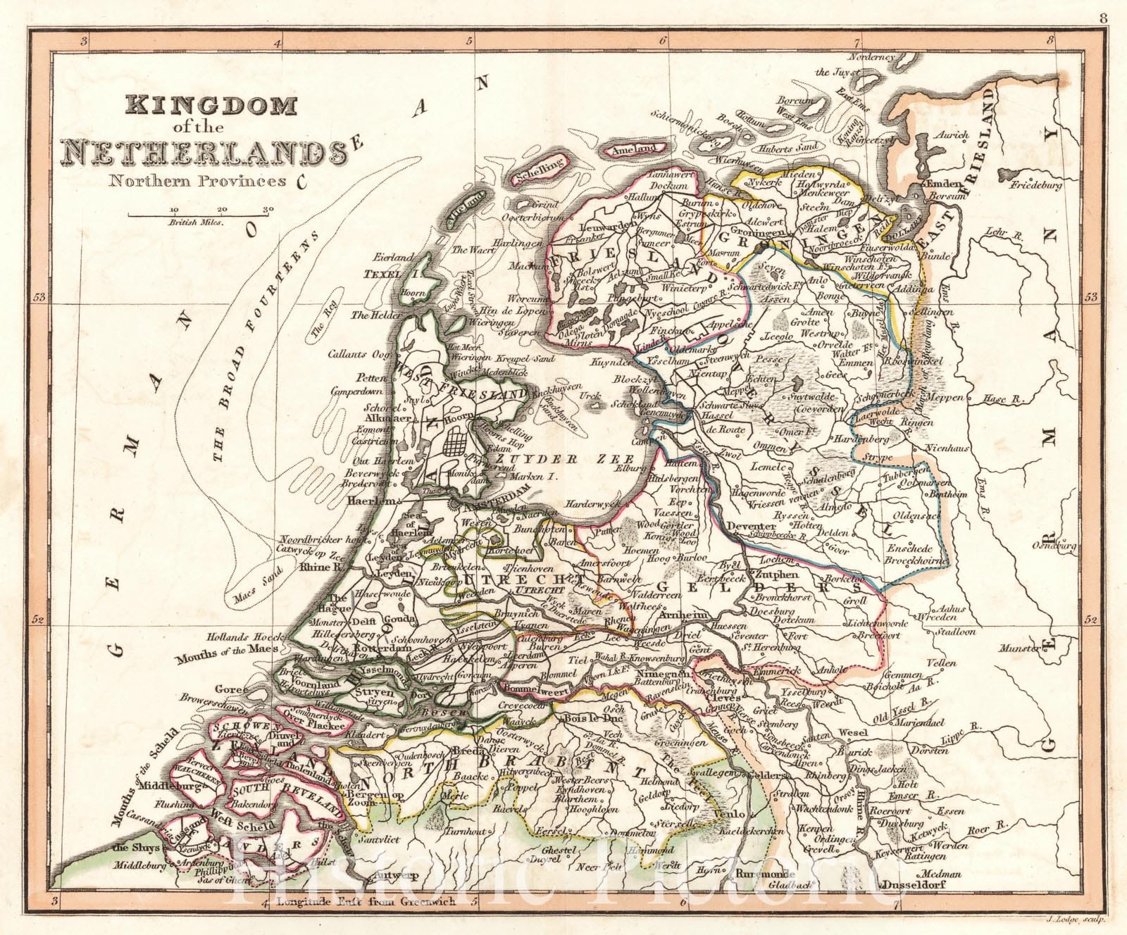 Historic Map : 1829 Kingdom of the Netherlands Northern Provinces  : Vintage Wall Art