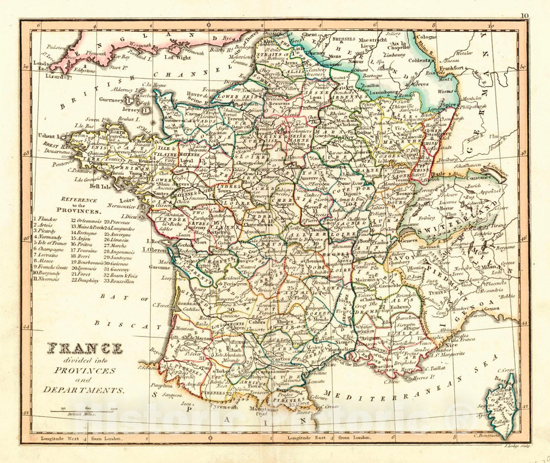 Historic Map : 1829 France Divided Into Its Provinces and Departments : Vintage Wall Art