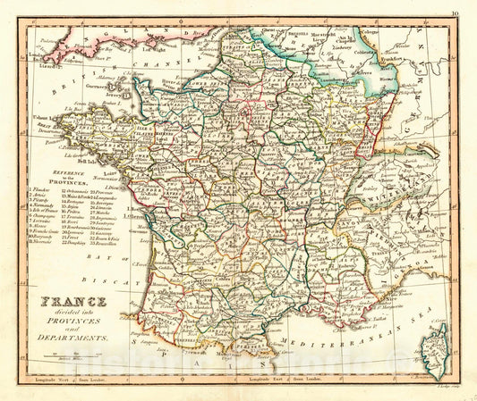 Historic Map : 1829 France Divided Into Its Provinces and Departments : Vintage Wall Art