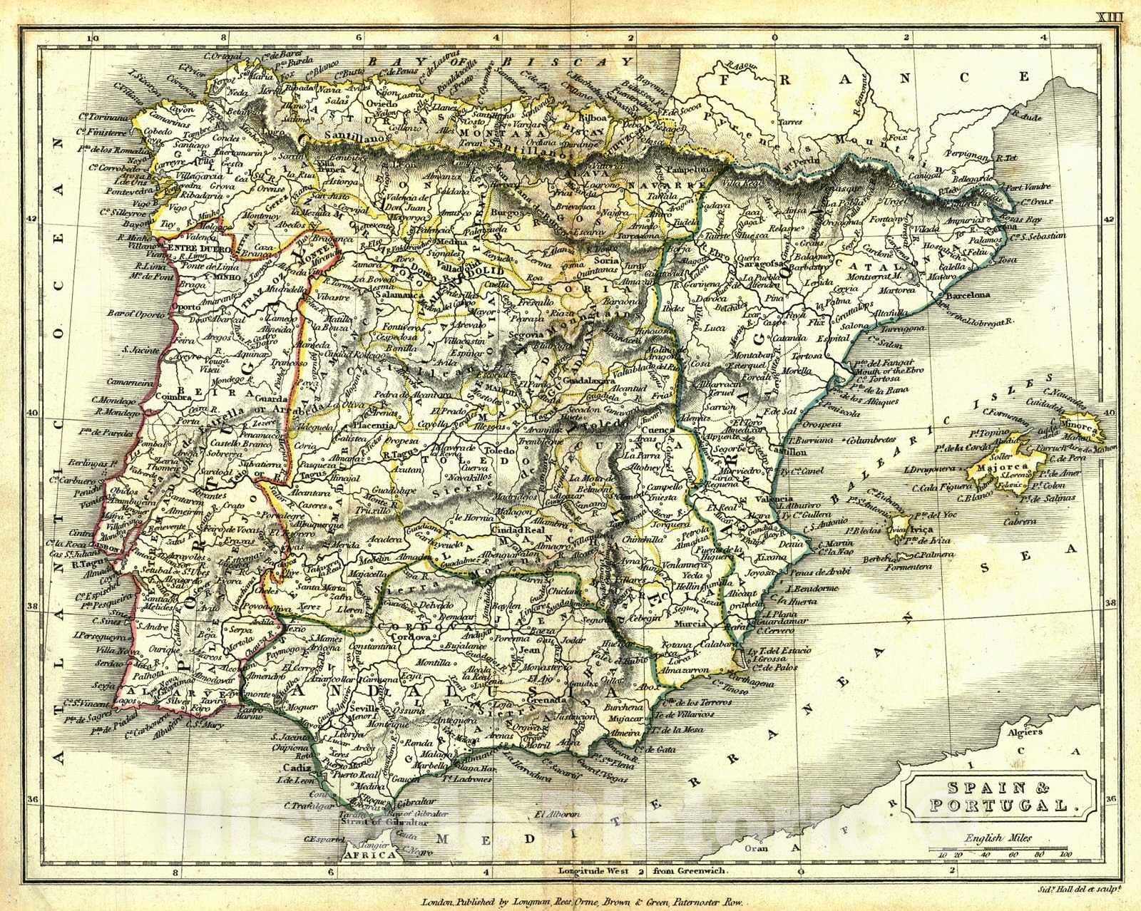 Historic Map : 1830 Spain and Portugal : Vintage Wall Art