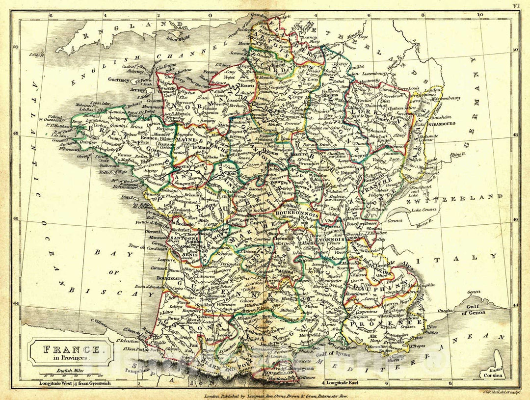 Historic Map : 1830 France in Provinces : Vintage Wall Art