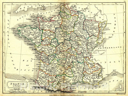 Historic Map : 1830 France in Provinces : Vintage Wall Art