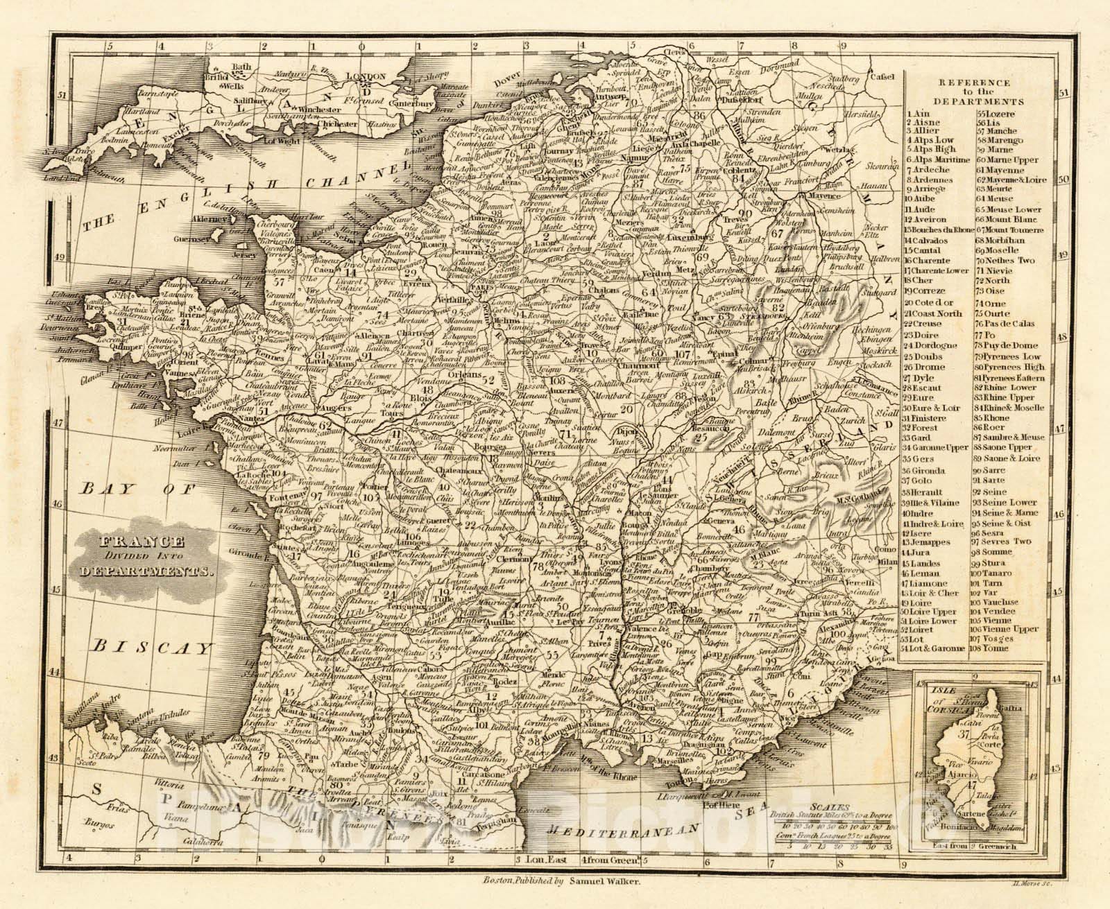 Historic Map : 1830 France Divided Into Departments : Vintage Wall Art