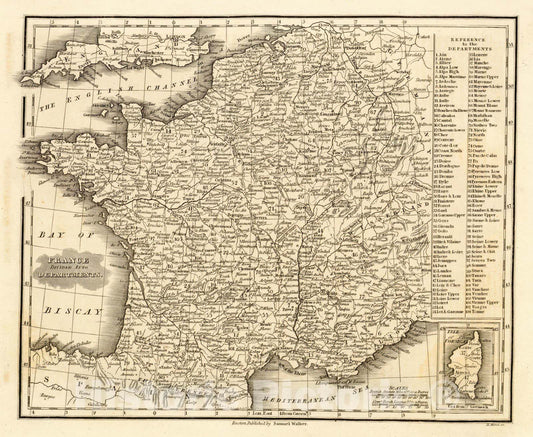 Historic Map : 1830 France Divided Into Departments : Vintage Wall Art