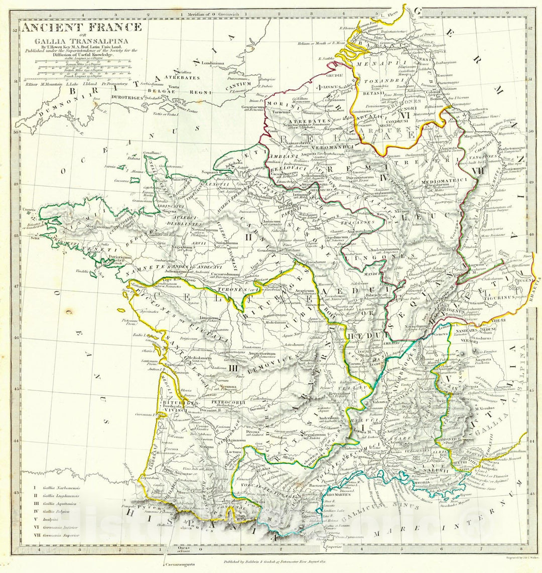 Historic Map : 1831 Ancient France or Gallia Tranalpina : Vintage Wall Art