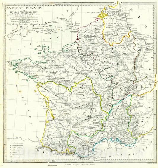 Historic Map : 1831 Ancient France or Gallia Tranalpina : Vintage Wall Art