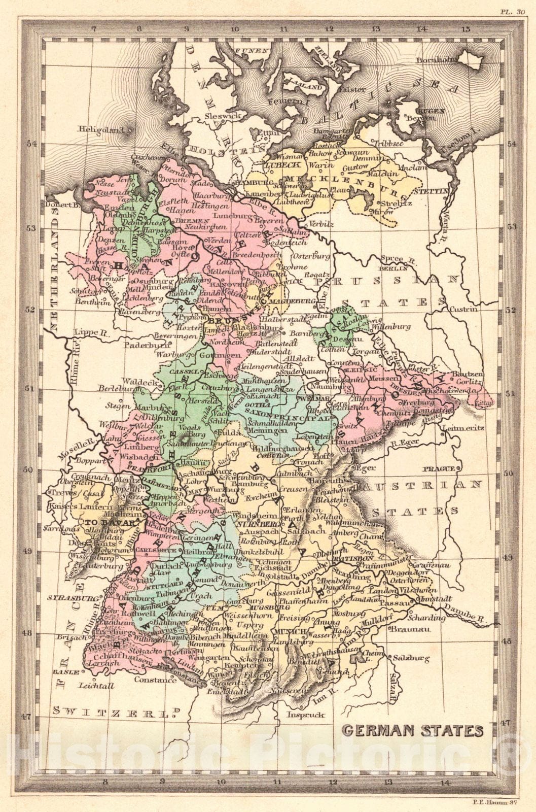 Historic Map : 1832 German States : Vintage Wall Art
