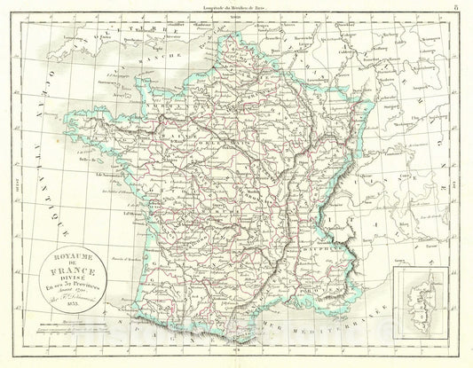 Historic Map : 1833 Royaume de France, Divise en ses 32 Provinces Avant 1790 : Vintage Wall Art