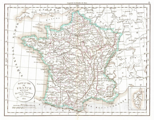 Historic Map : 1834 Royaume de France divis&eacute; en ses 32 Provinces avant 1790 : Vintage Wall Art