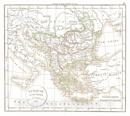 Historic Map : 1834 Turque d'Europe : Vintage Wall Art