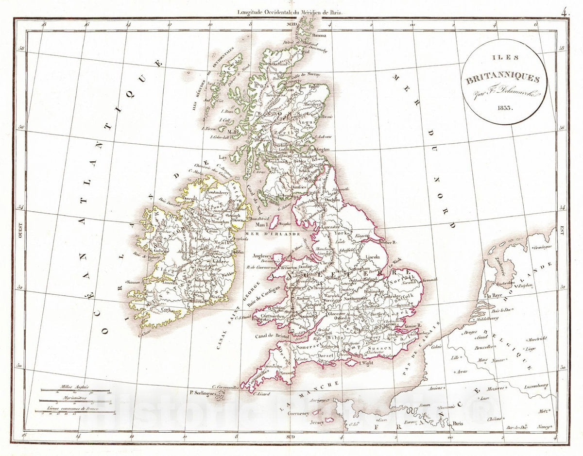 Historic Map : 1834 Iles Britanniques : Vintage Wall Art