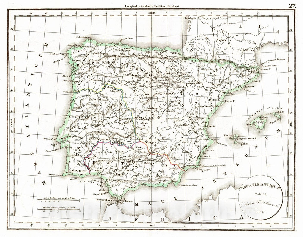 Historic Map : 1834 Hispanle Antique : Vintage Wall Art