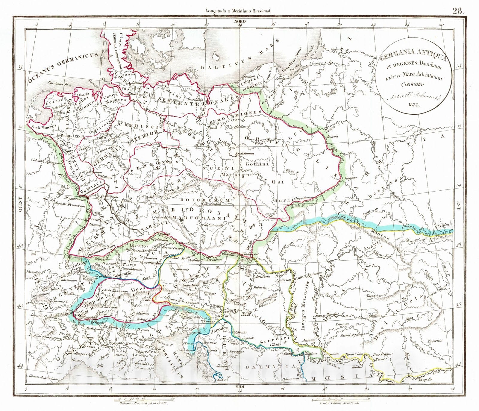 Historic Map : 1834 Germania Antiqua et Regiones Danubium inter eet Mare Adriaticum Contentoe : Vintage Wall Art