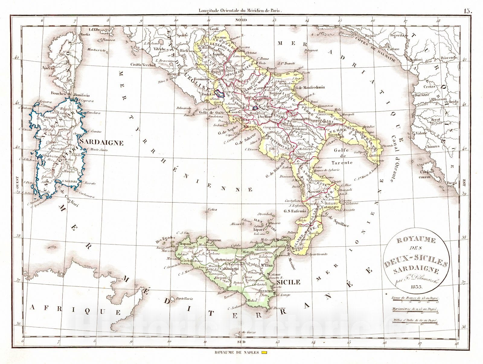 Historic Map : 1834 Royaume des Deux-Siciles Sardaigne : Vintage Wall Art