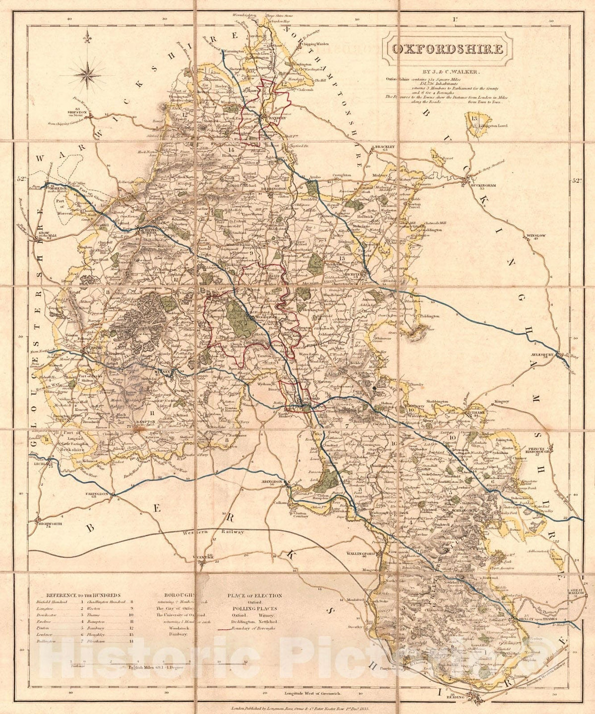 Historic Map : 1835 Oxfordshire : Vintage Wall Art
