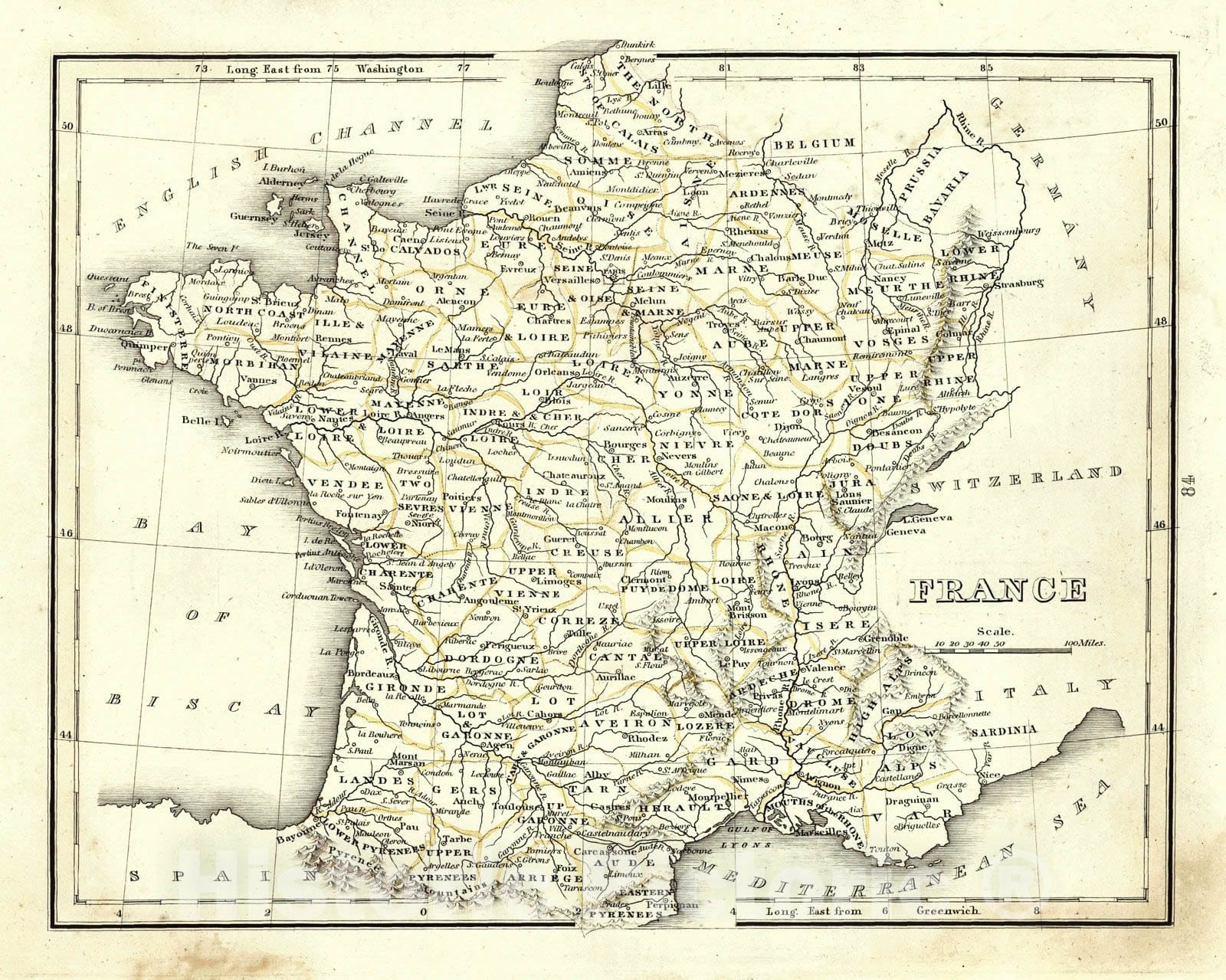 Historic Map : 1835 France : Vintage Wall Art