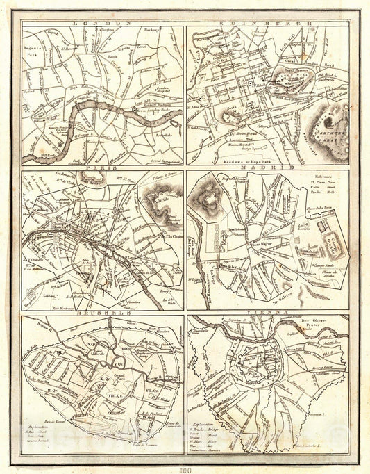 Historic Map : 1835 London, Edinburgh, Paris, Madrid, Brussels, Vienna : Vintage Wall Art