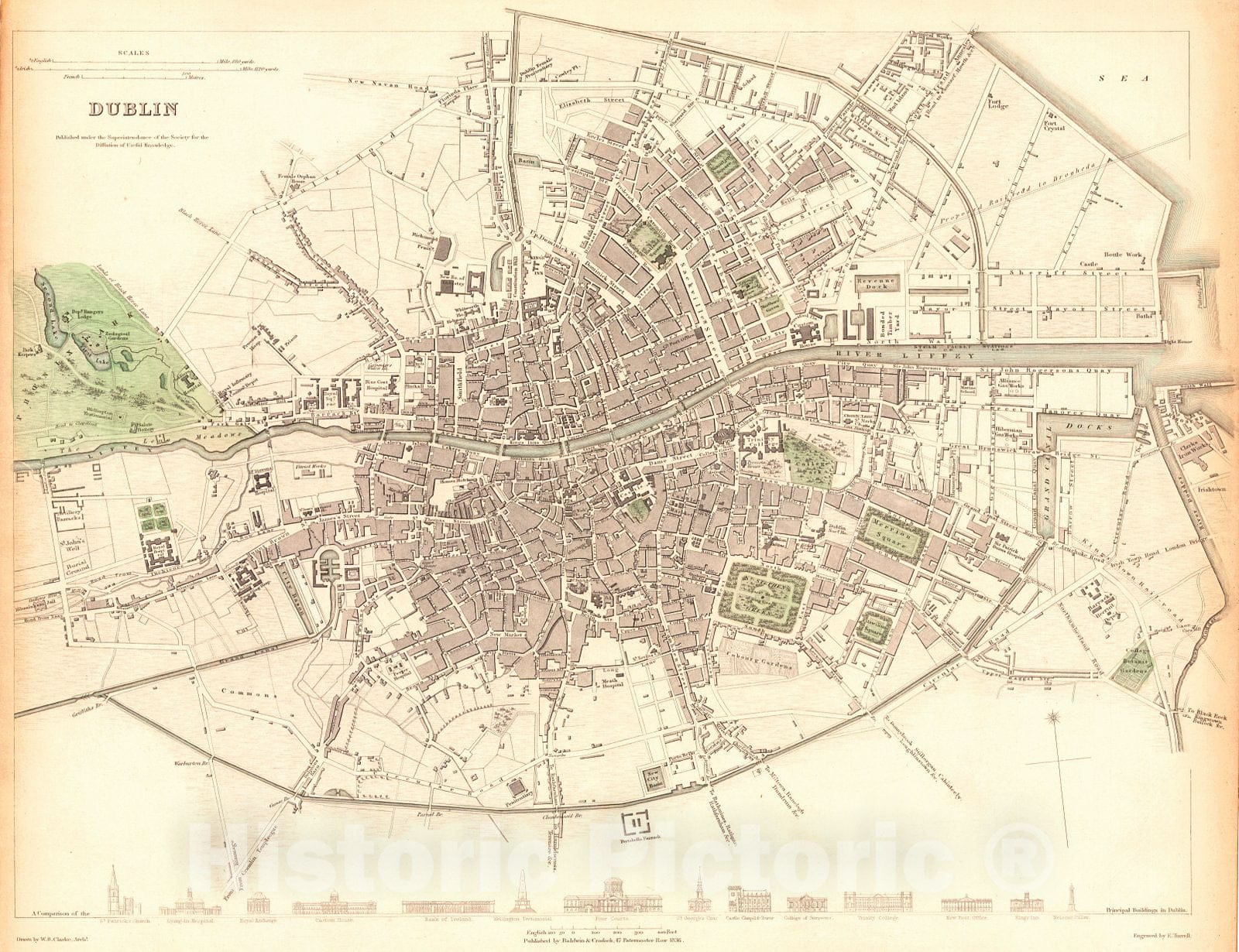 Historic Map : 1836 Dublin : Vintage Wall Art