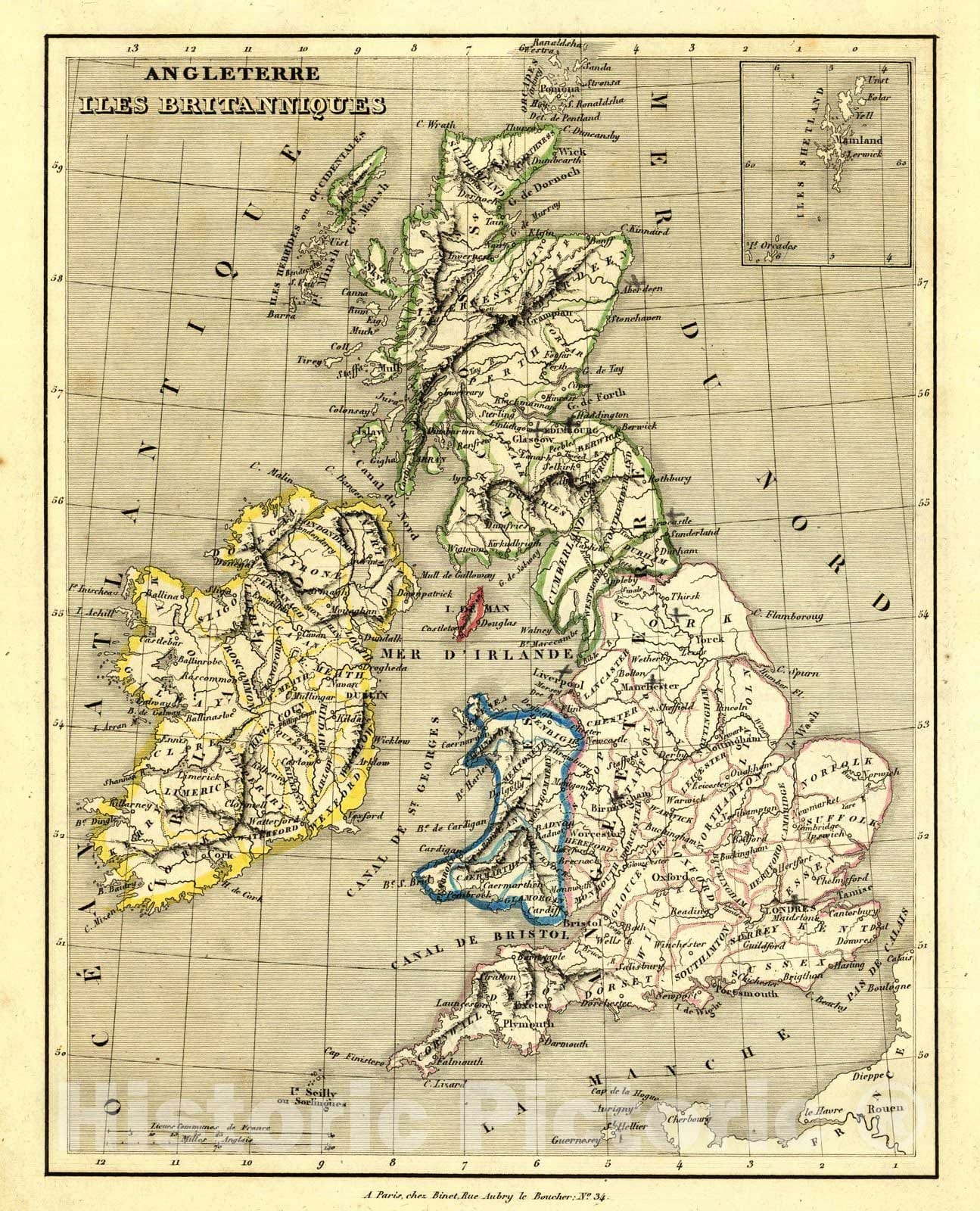 Historic Map : 1836 Angleterre, Les Britannique : Vintage Wall Art