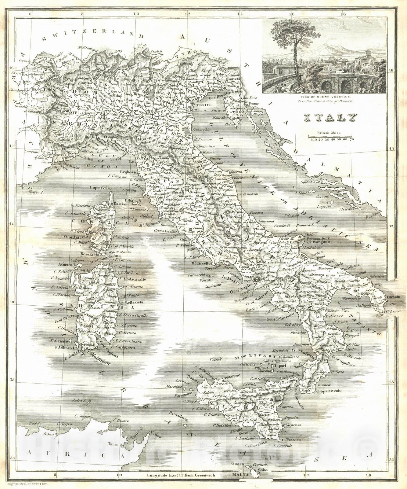 Historic Map : 1836 Italy : Vintage Wall Art
