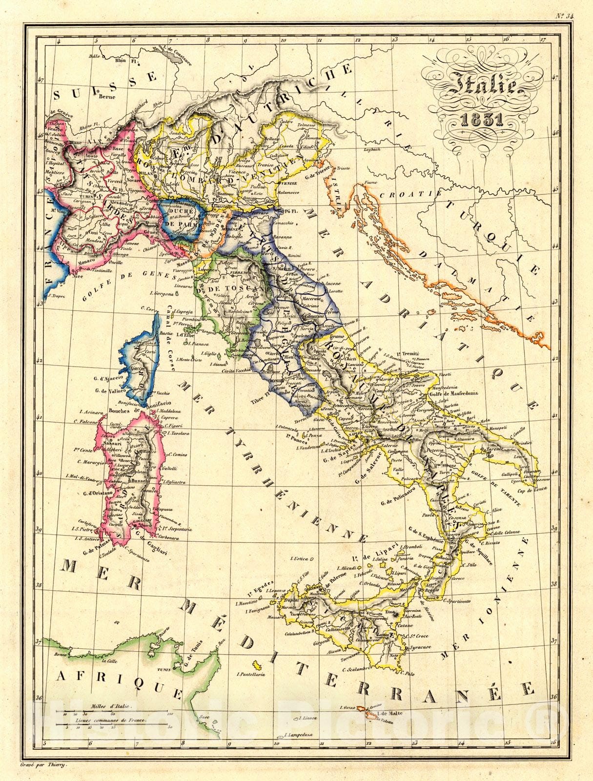 Historic Map : 1837 Italie : Vintage Wall Art