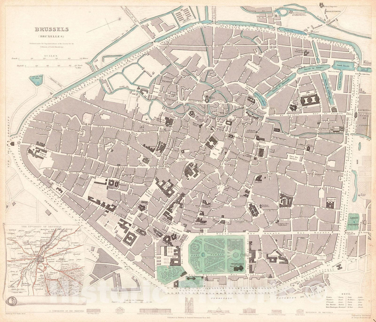 Historic Map : 1837 Brussels : Vintage Wall Art