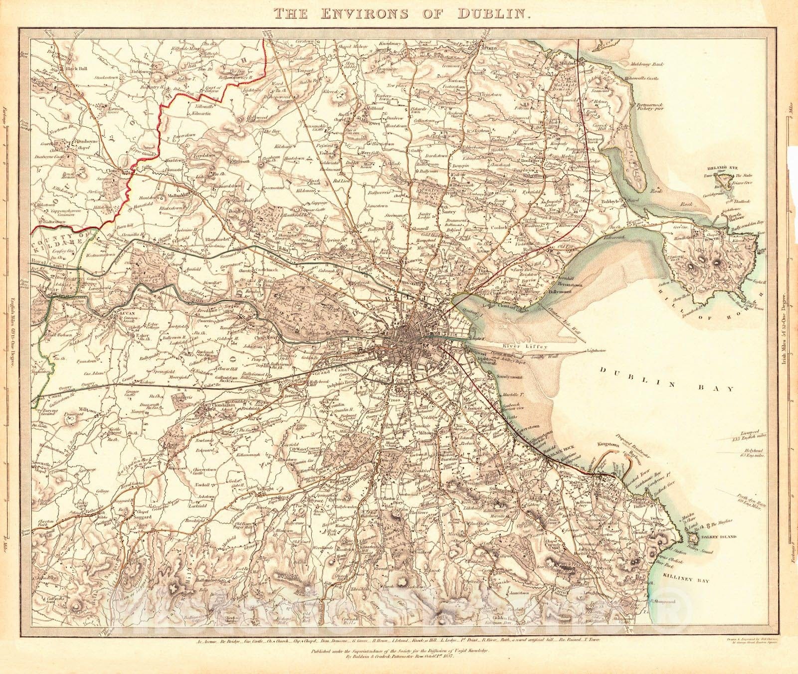 Historic Map : 1837  The Environs of Dublin : Vintage Wall Art