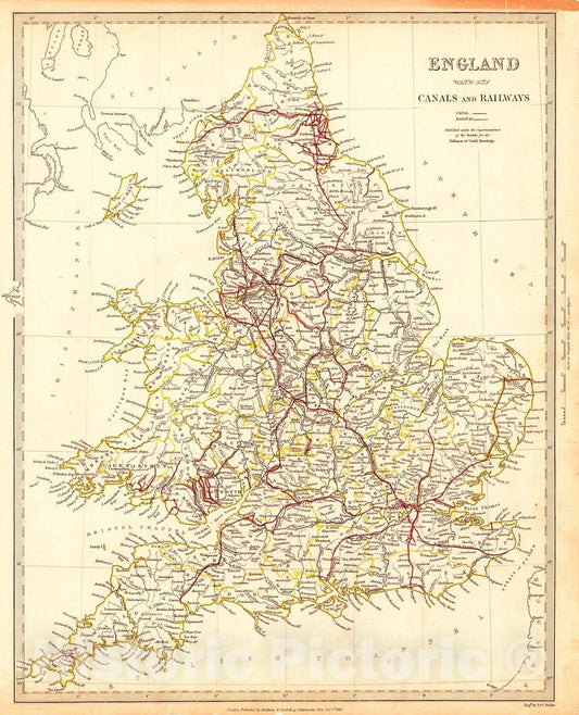 Historic Map : 1837 England with its Canals and Railways : Vintage Wall Art