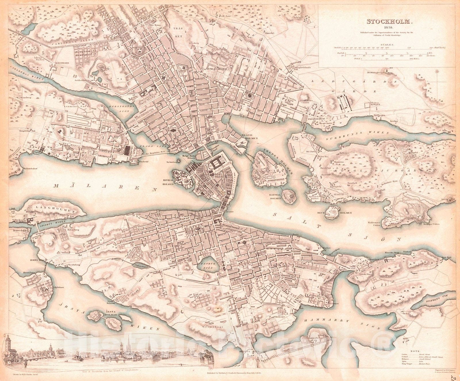 Historic Map : 1838 Stockholm : Vintage Wall Art