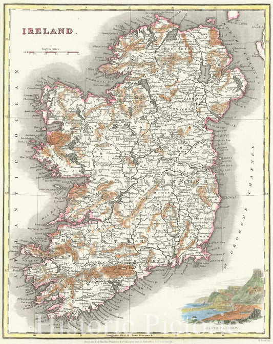 Historic Map : 1840 Ireland : Vintage Wall Art