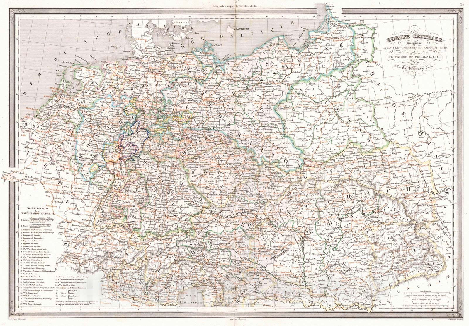 Historic Map : 1840 Europe Centrale : Vintage Wall Art