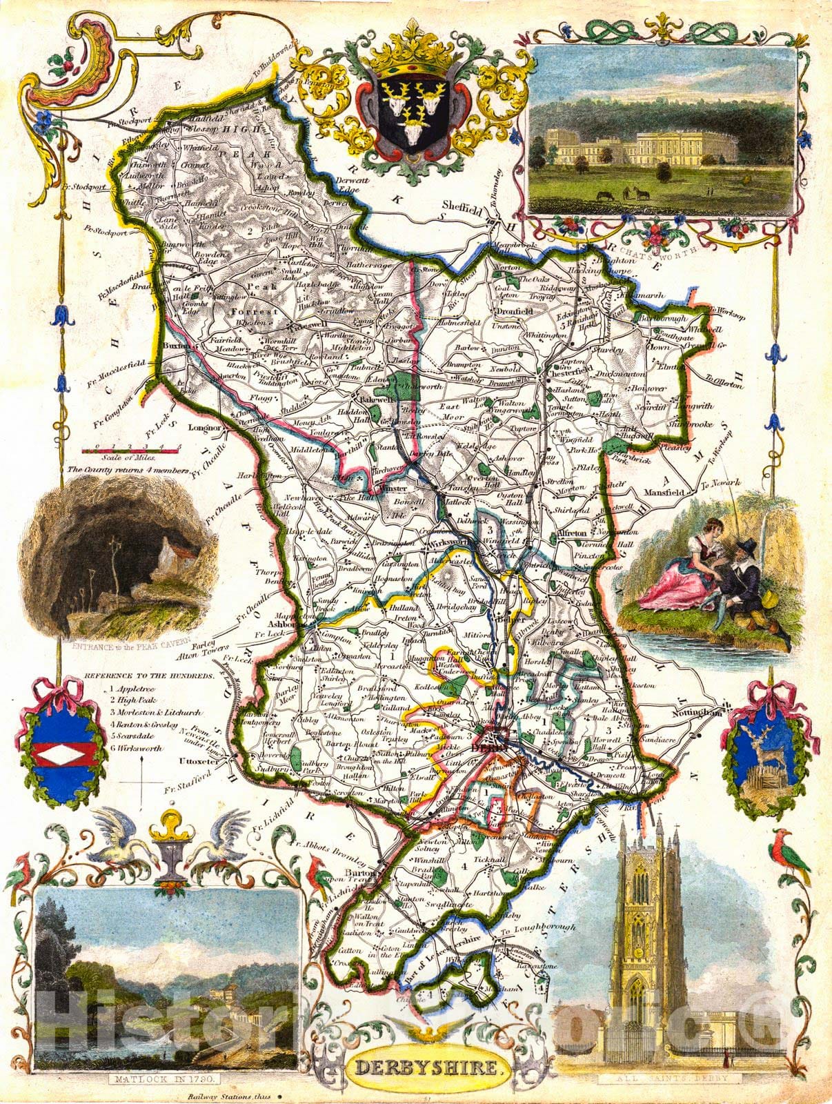 Historic Map : 1840 Derbyshire : Vintage Wall Art