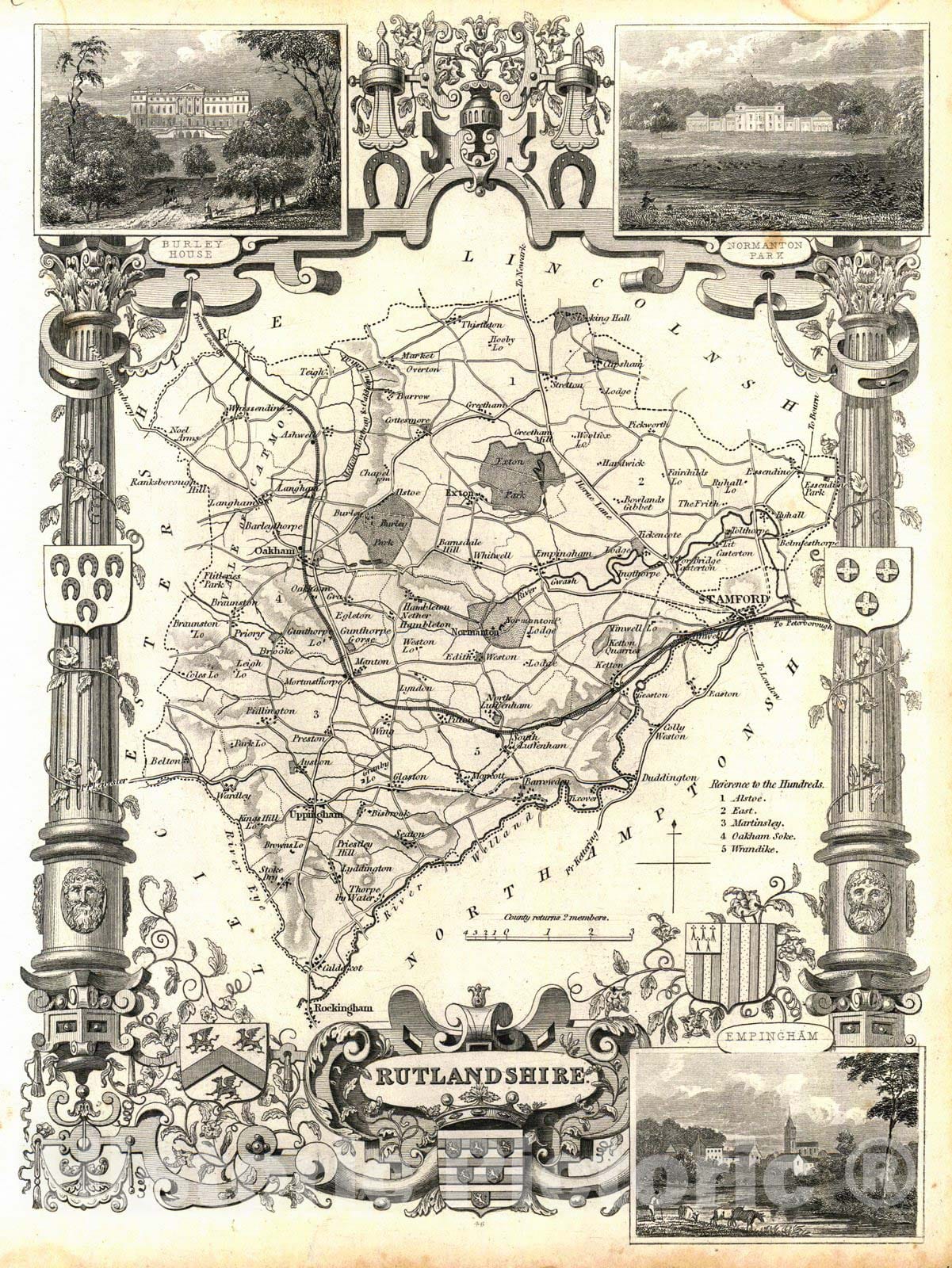 Historic Map : 1840 Rutlandshire : Vintage Wall Art