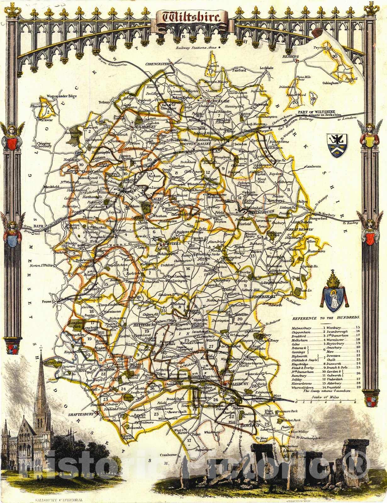 Historic Map : 1840 Wiltshire : Vintage Wall Art