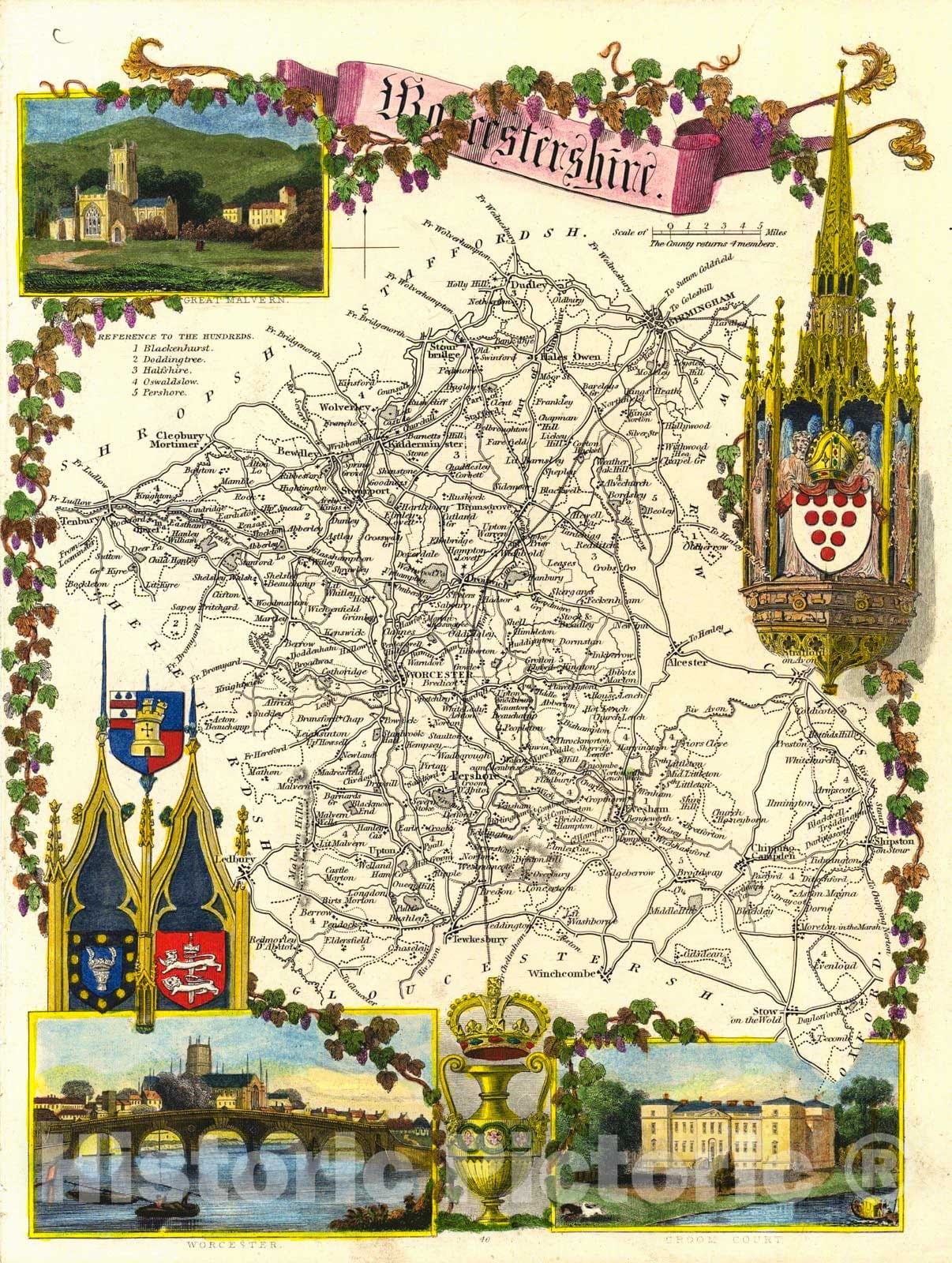 Historic Map : 1840 Worcestershire : Vintage Wall Art