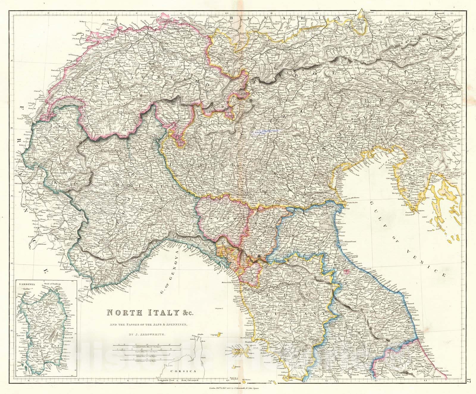 Historic Map : 1842 North Italy : Vintage Wall Art