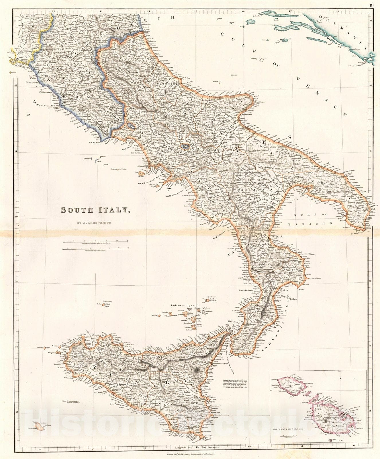 Historic Map : 1842 South Italy : Vintage Wall Art