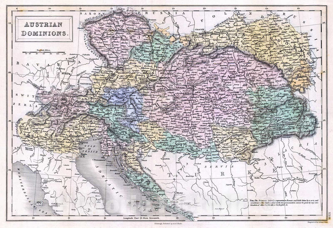 Historic Map : 1844 Austrian Dominions : Vintage Wall Art