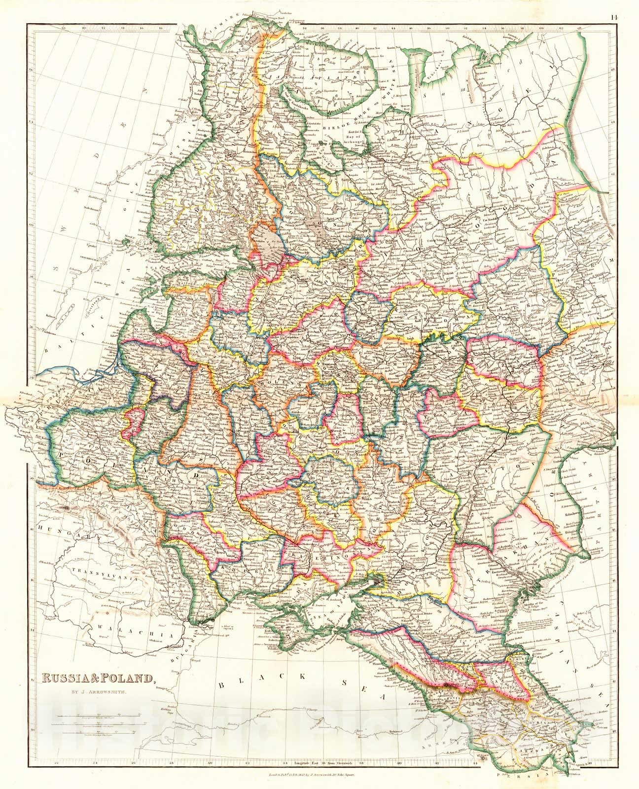 Historic Map : 1844 Russia & Poland : Vintage Wall Art