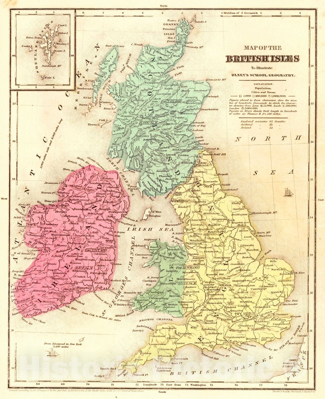 Historic Map : 1844 Map of the British Isles : Vintage Wall Art