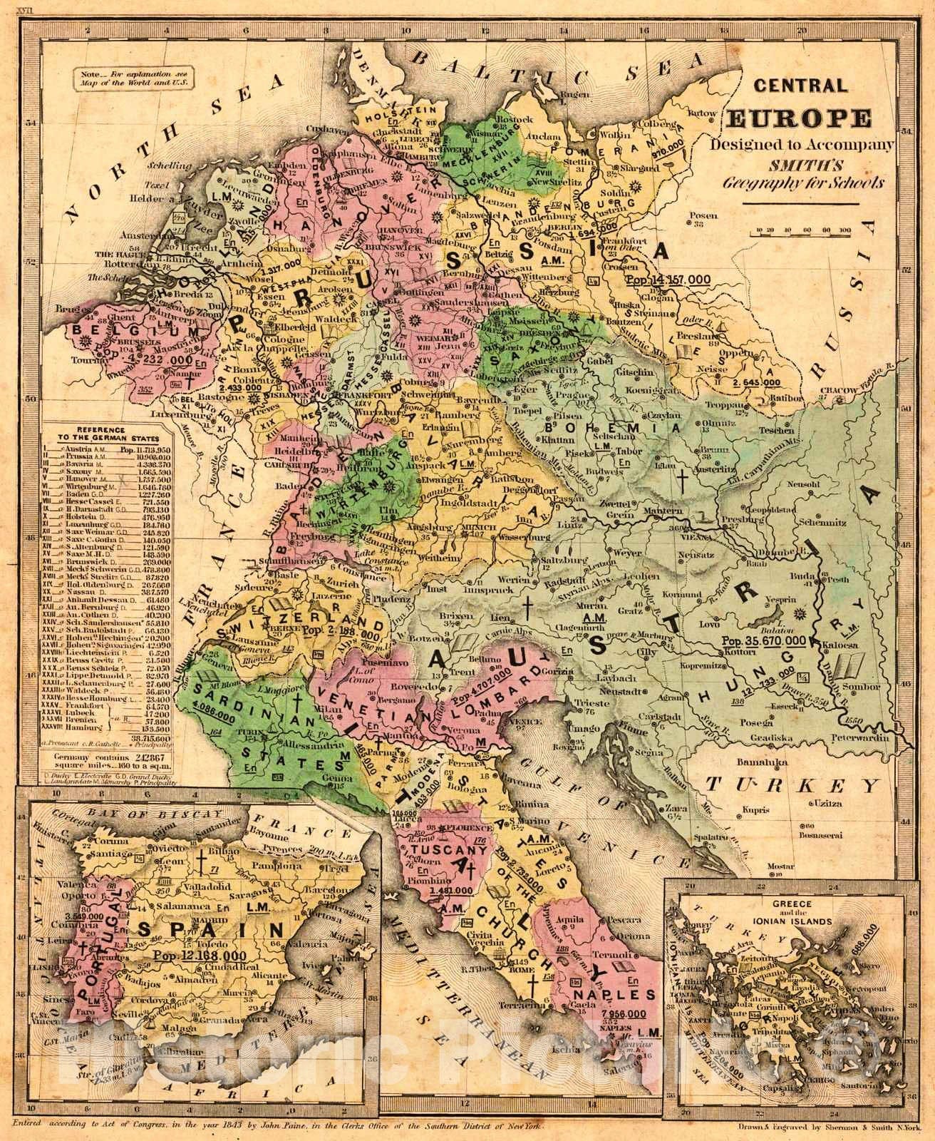Historic Map : 1844 Central Europe : Vintage Wall Art